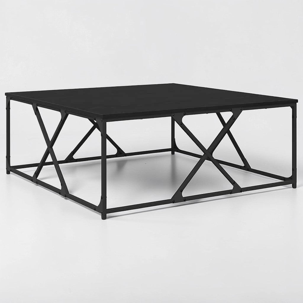 Moderner Wohnzimmertisch aus Holzwerkstoff mit Stahlbeinen - 100×100×40 cm, modernes Design in Schwarz Eiche