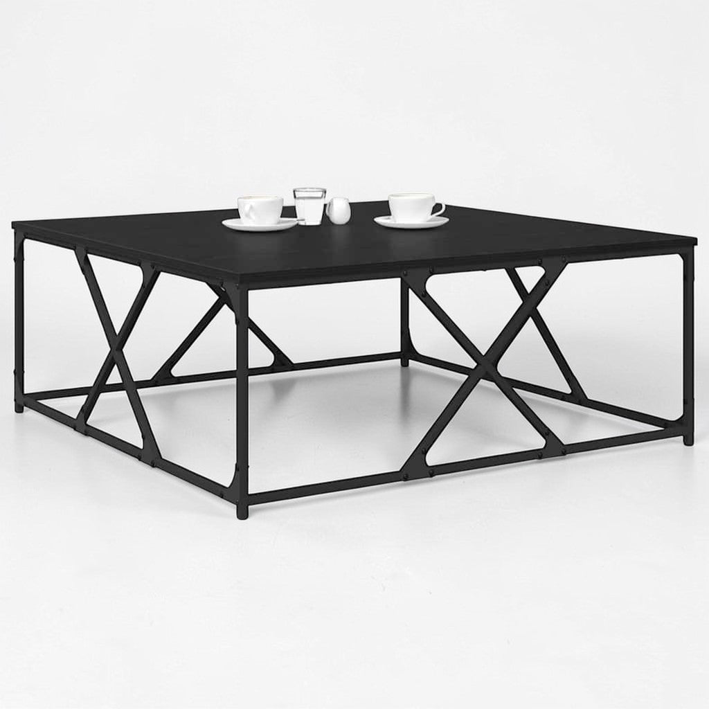 Moderner Wohnzimmertisch aus Holzwerkstoff mit Stahlbeinen - 100×100×40 cm, modernes Design in Schwarz Eiche