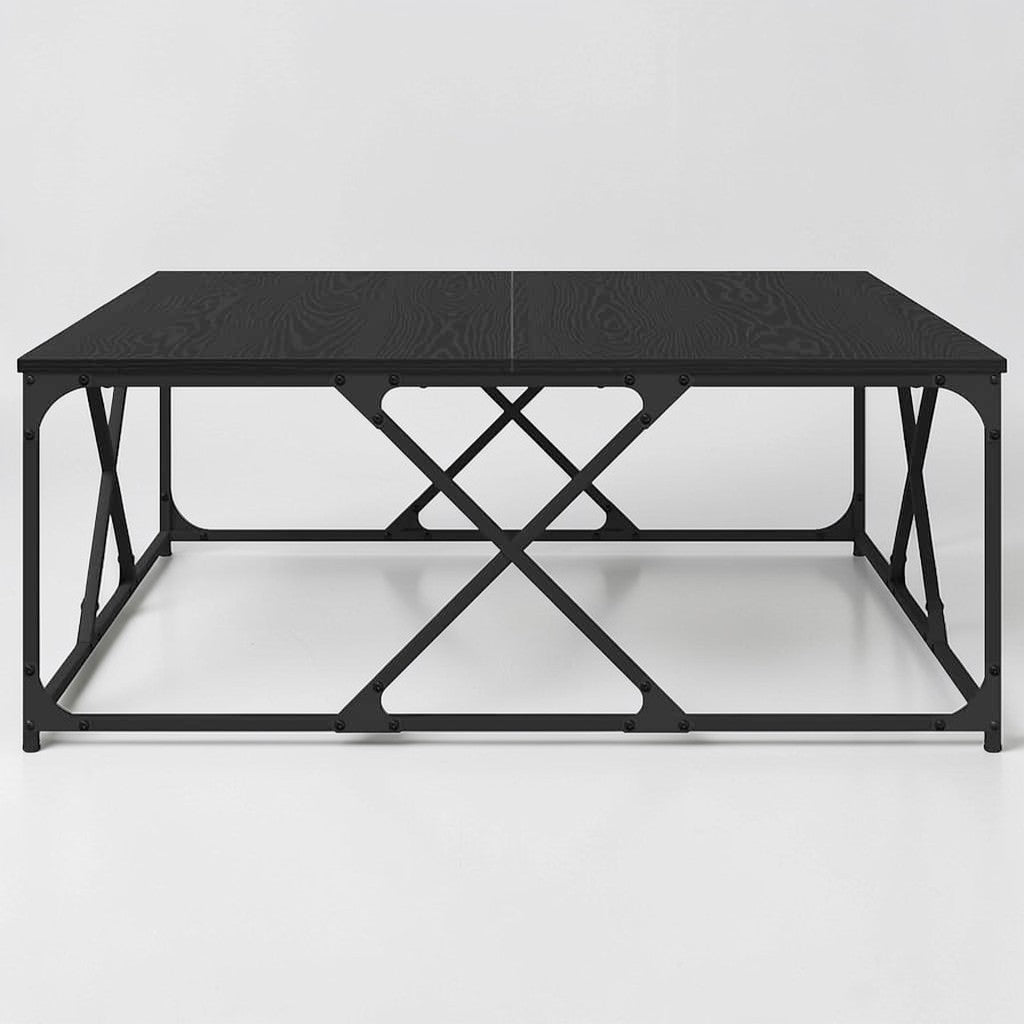 Moderner Wohnzimmertisch aus Holzwerkstoff mit Stahlbeinen - 100×100×40 cm, modernes Design in Schwarz Eiche