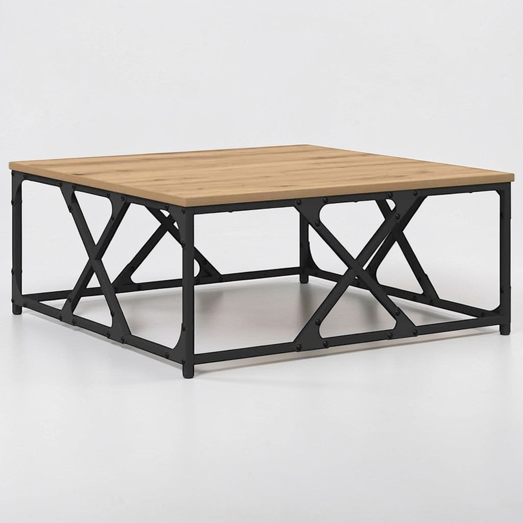 Moderner Wohnzimmertisch aus Holzwerkstoff mit Stahlbeinen - 70×70×30 cm, modernes Design in Artisan-Eiche