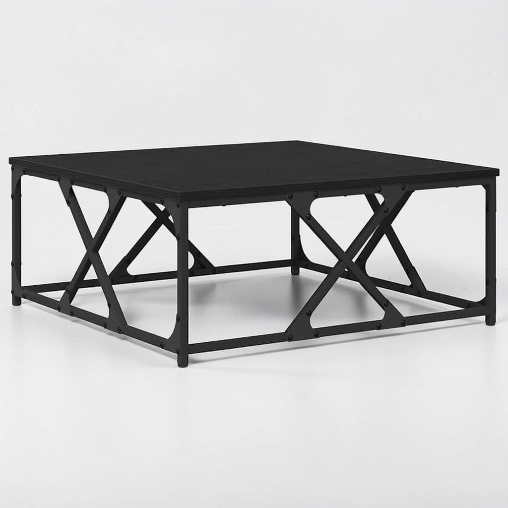 Moderner Wohnzimmertisch aus Holzwerkstoff mit Stahlbeinen - 70×70×30 cm, modernes Design in Schwarz Eiche
