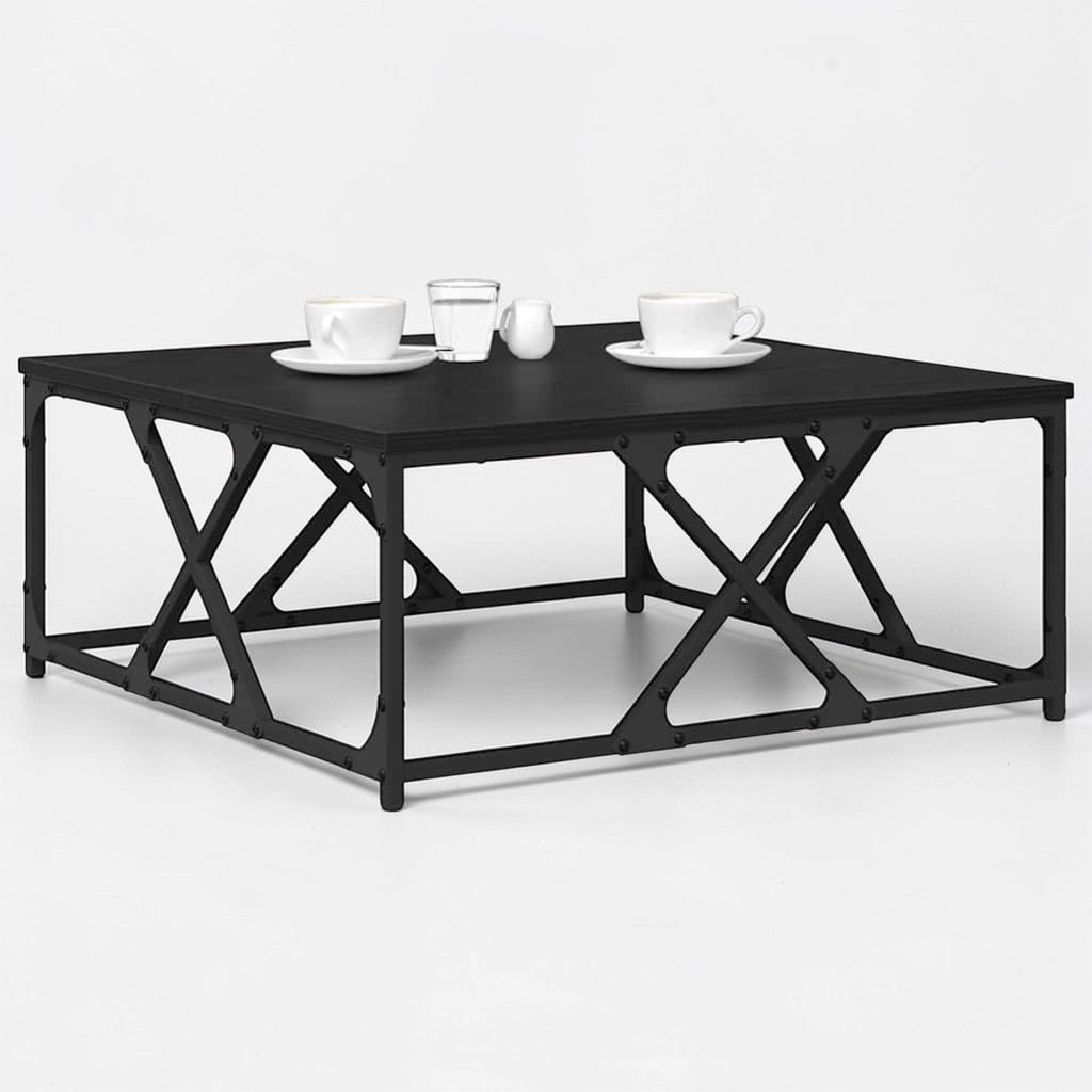 Moderner Wohnzimmertisch aus Holzwerkstoff mit Stahlbeinen - 70×70×30 cm, modernes Design in Schwarz Eiche