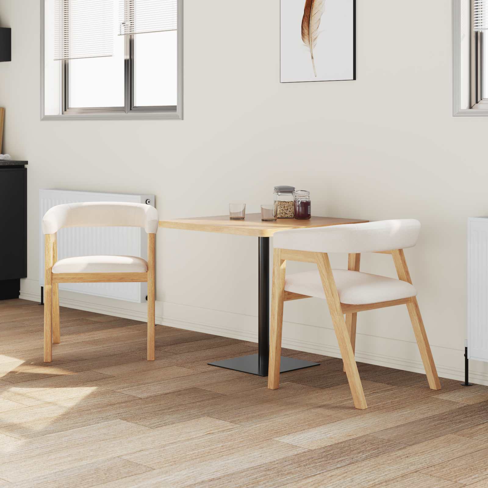 Armlehnstühle 2er Set Gummibaum Massiv Natur und Weiß 54 x 57 x 73 cm