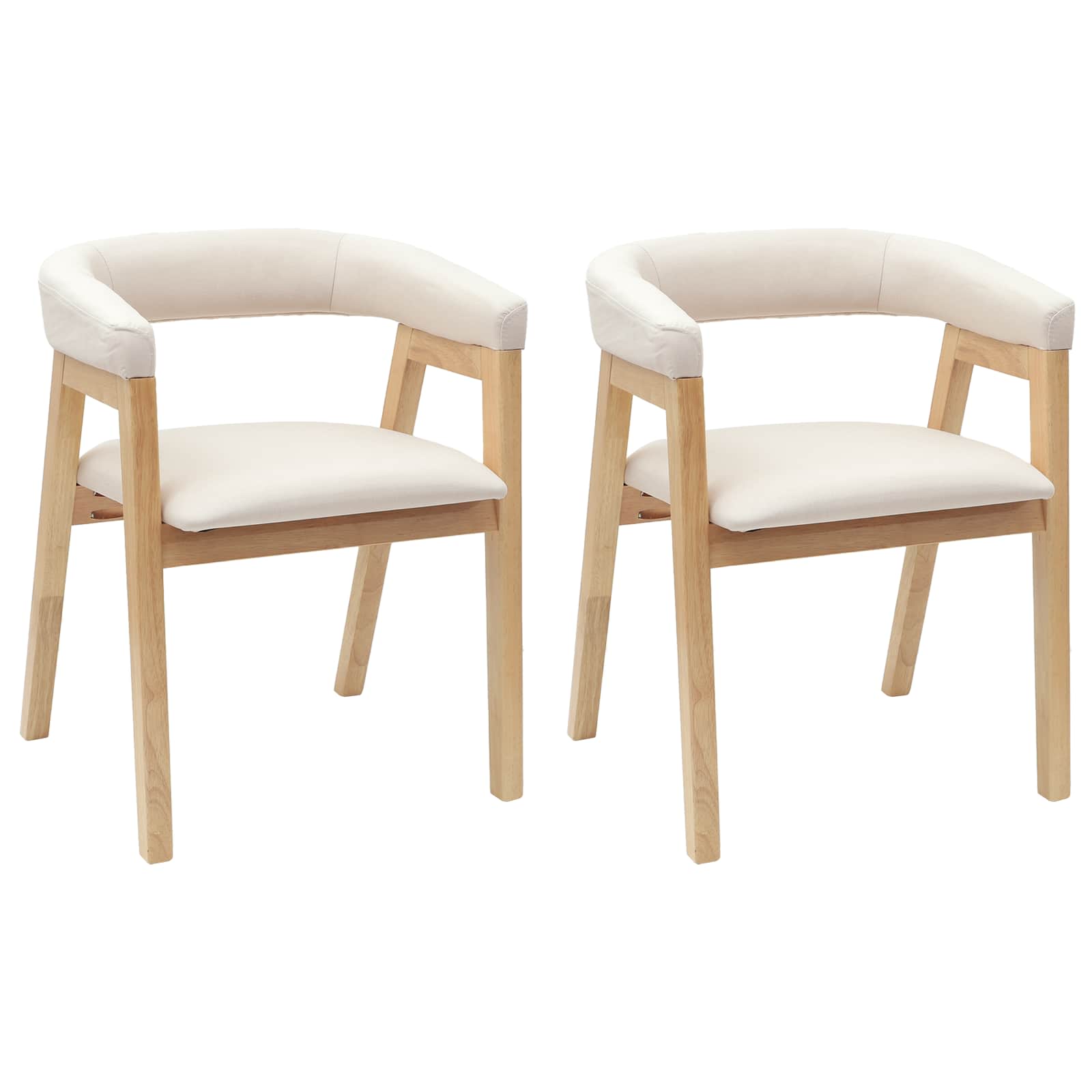 Armlehnstühle 2er Set Gummibaum Massiv Natur und Weiß 54 x 57 x 73 cm