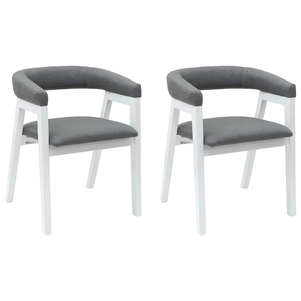 Armlehnstühle 2er Set Gummibaum Massiv Weiß und Grau 54 x 57 x 73 cm