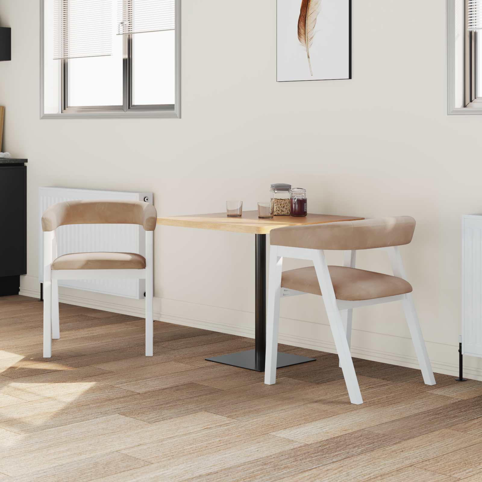 Armlehnstühle 2er Set Gummibaum Massiv Weiß und Braun 54 x 57 x 73 cm