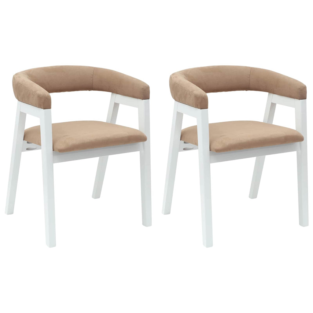 Armlehnstühle 2er Set Gummibaum Massiv Weiß und Braun 54 x 57 x 73 cm