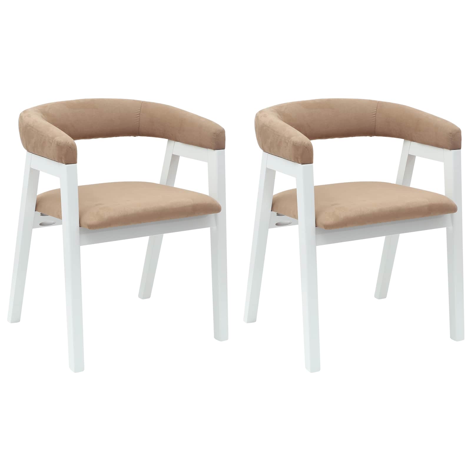 Armlehnstühle 2er Set Gummibaum Massiv Weiß und Braun 54 x 57 x 73 cm