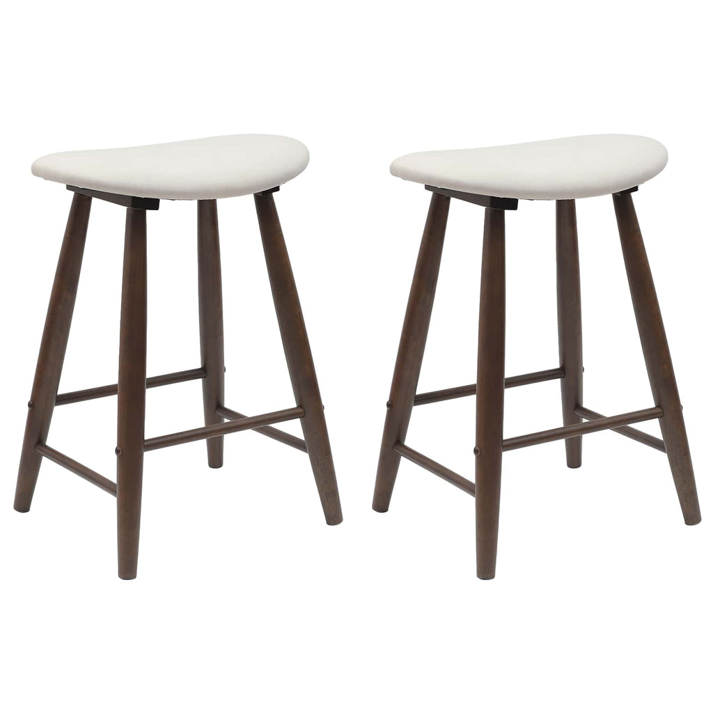Thekenhocker 2er Set Gummibaum Massiv Dunkelbraun und Weiß 46 x 37 x 63 cm