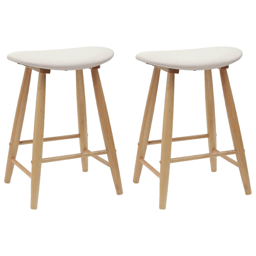 Thekenhocker 2er Set Gummibaum Massiv Natur und Weiß 46 x 37 x 63 cm