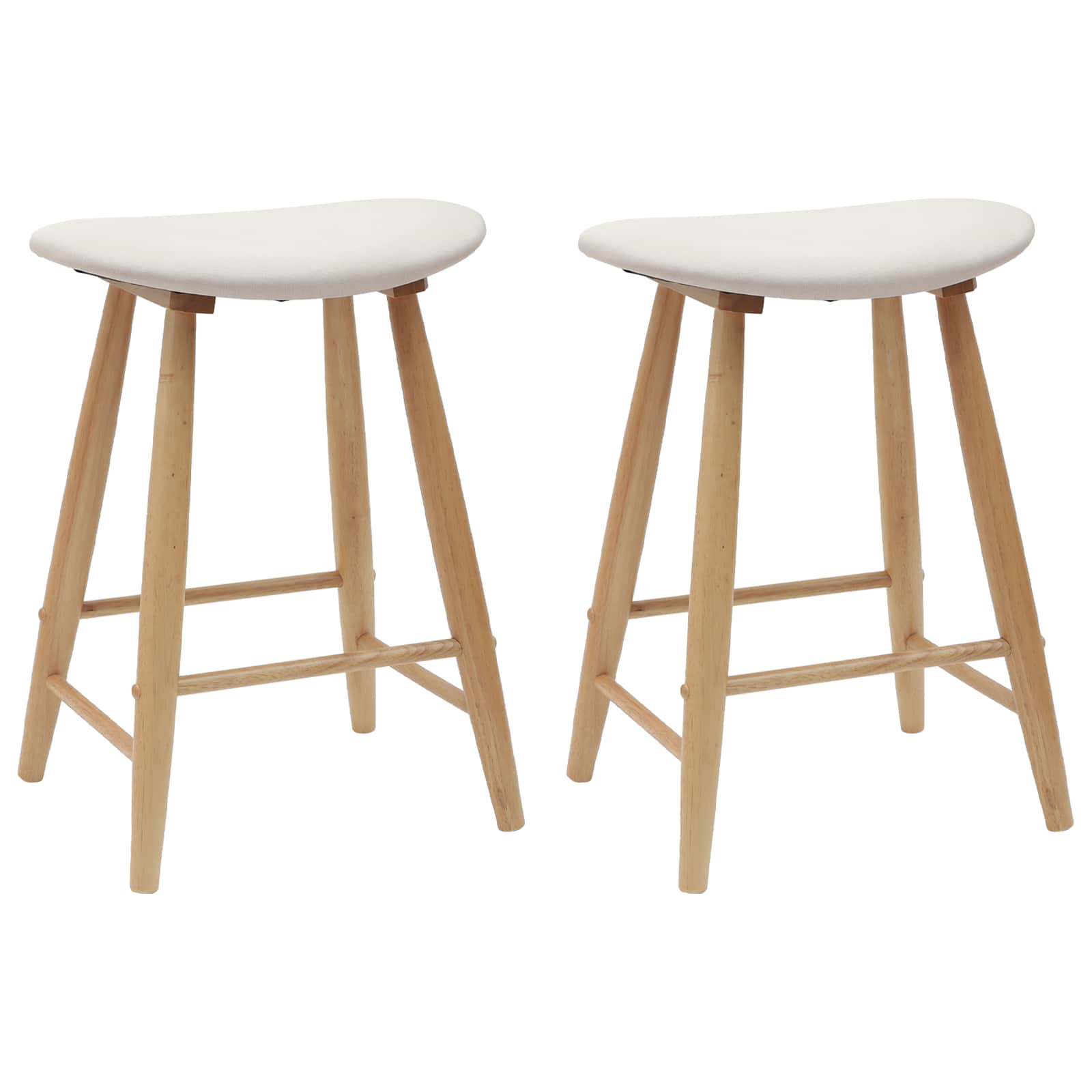 Thekenhocker 2er Set Gummibaum Massiv Natur und Weiß 46 x 37 x 63 cm