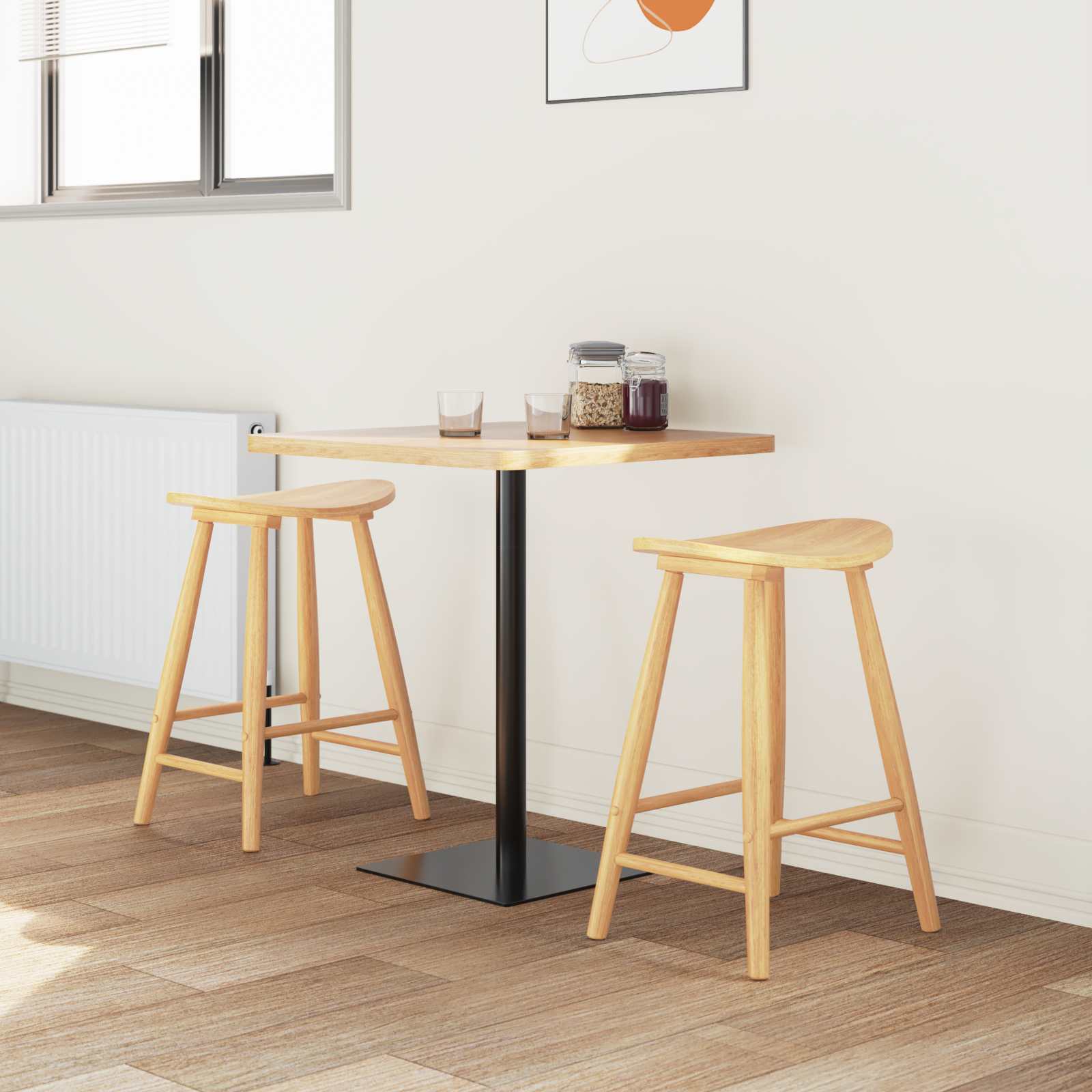 Thekenhocker 2er Set Gummibaum Massiv Natur 46 x 37 x 63 cm