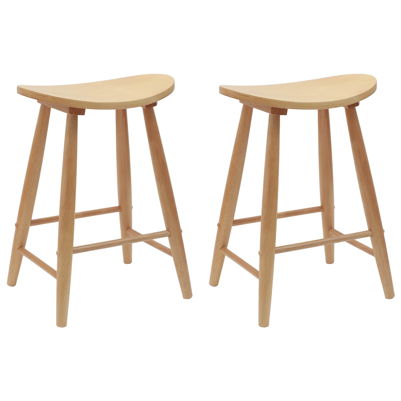 Thekenhocker 2er Set Gummibaum Massiv Natur 46 x 37 x 63 cm