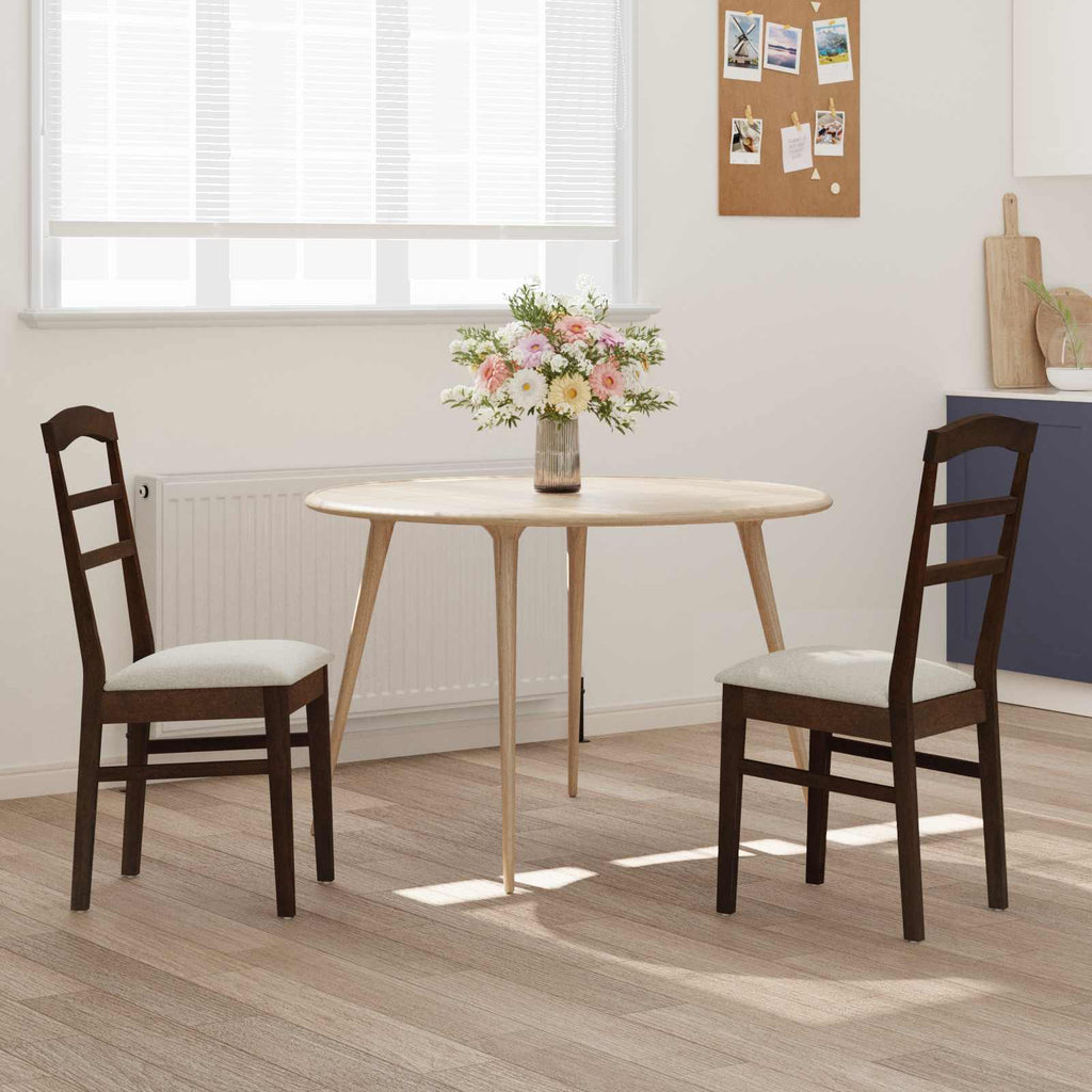 Stühle aus Holz 2er Set Gepolstert Gummibaum Dunkelbraun und Weiß 36 x 45,5 x 93,5 cm