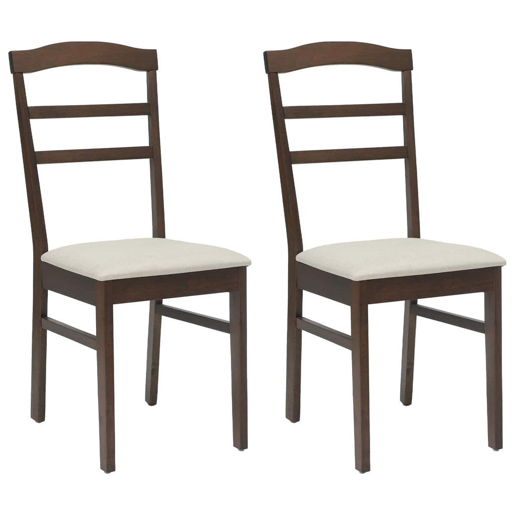 Stühle aus Holz 2er Set Gepolstert Gummibaum Dunkelbraun und Weiß 36 x 45,5 x 93,5 cm