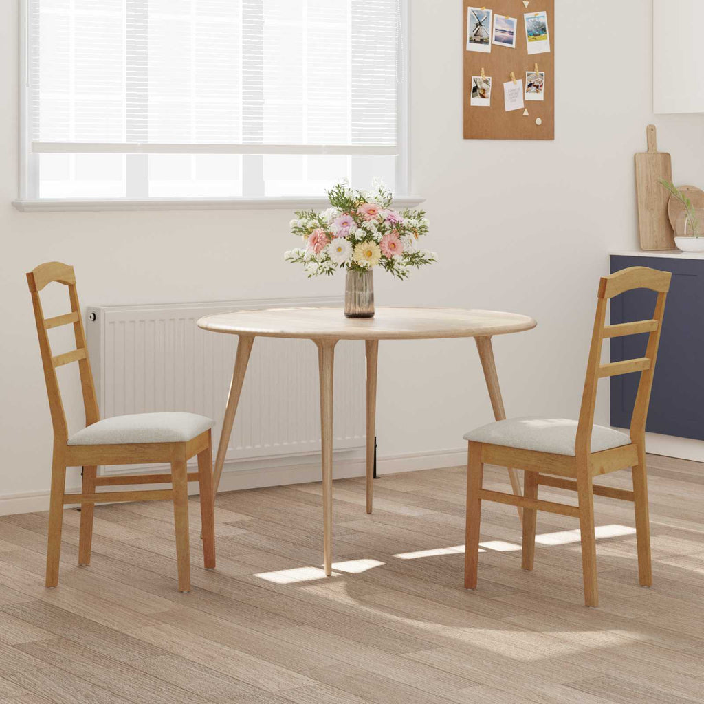 Stühle aus Holz 2er Set Gepolstert Gummibaum Natur und Weiß 36 x 45,5 x 93,5 cm