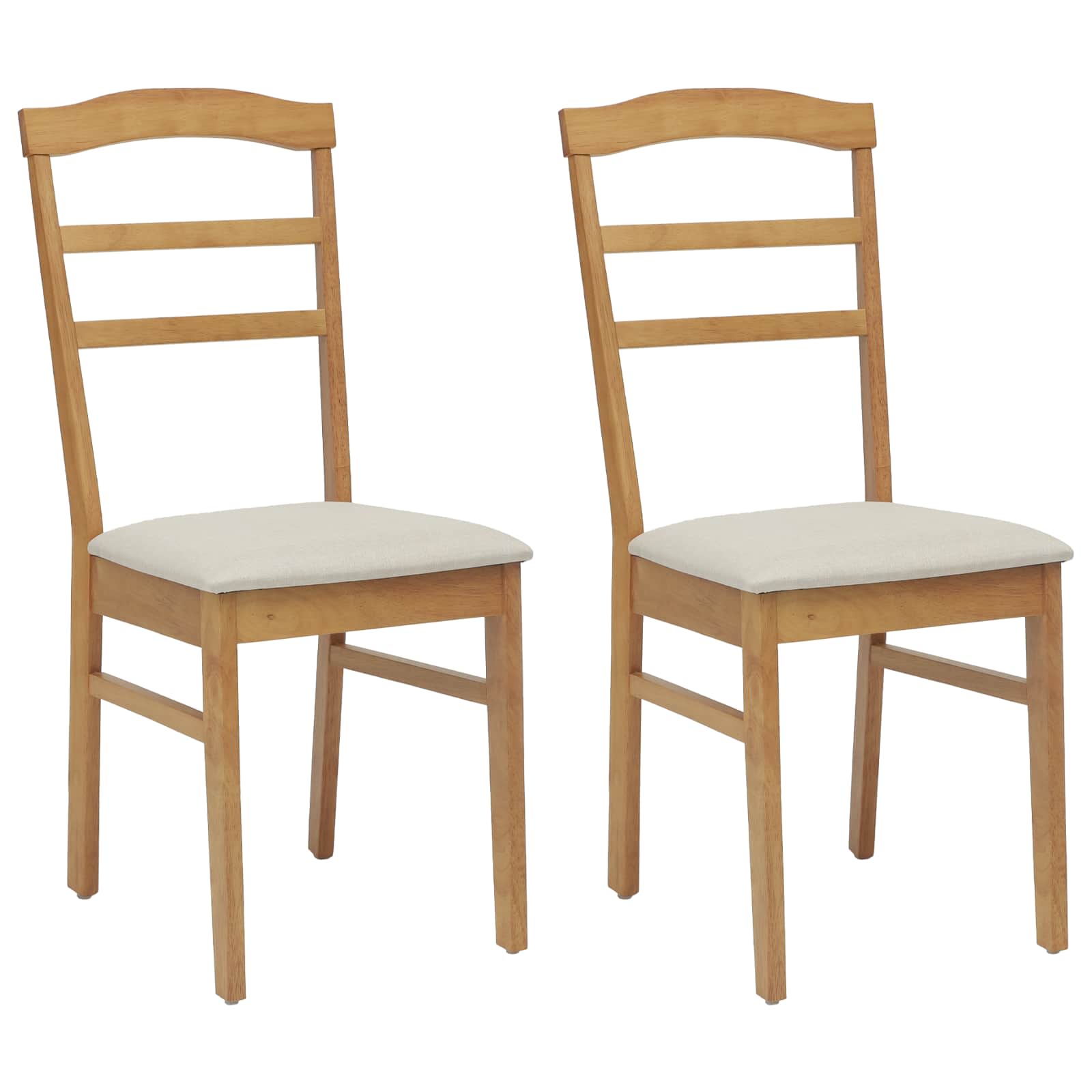 Stühle aus Holz 2er Set Gepolstert Gummibaum Natur und Weiß 36 x 45,5 x 93,5 cm
