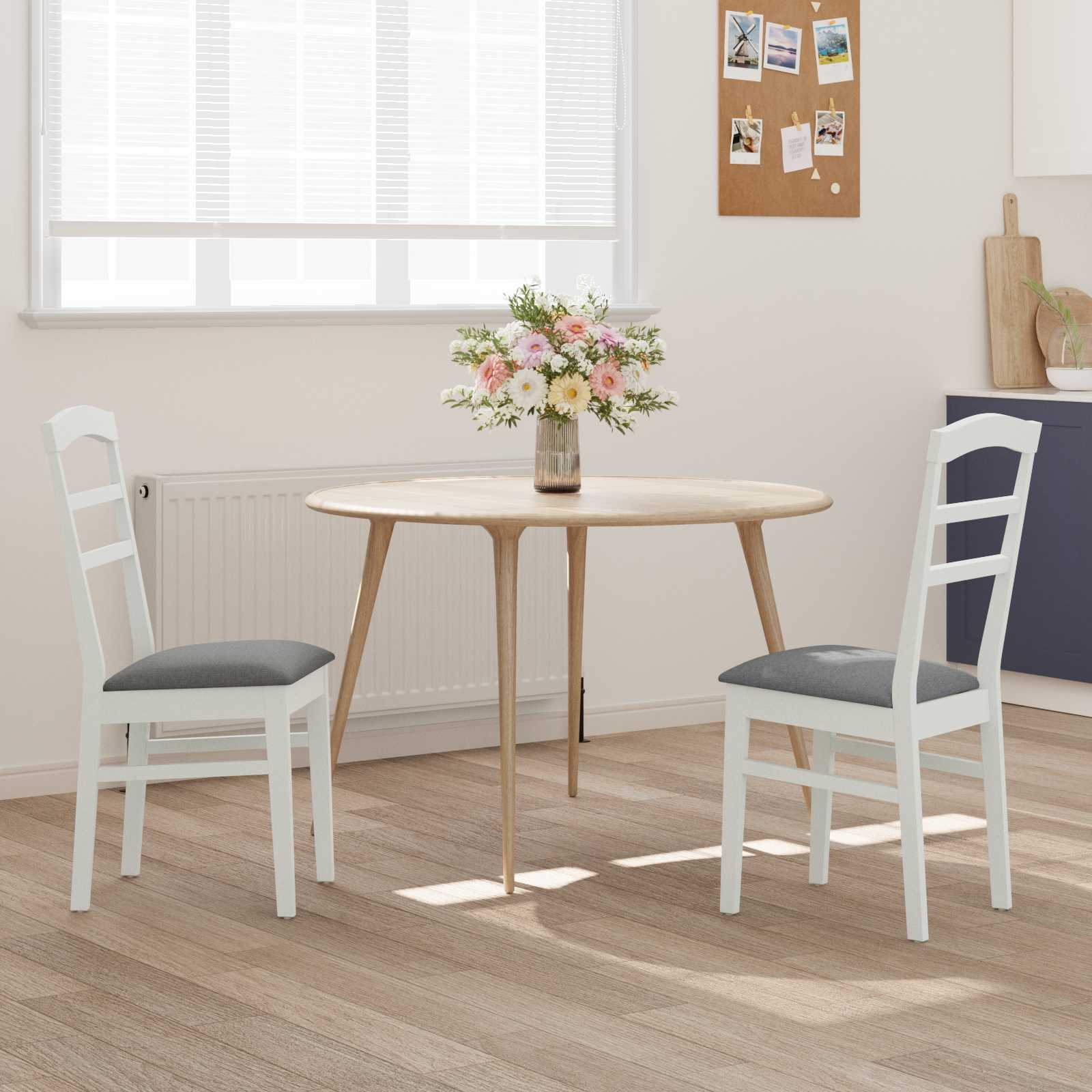 Stühle aus Holz 2er Set Gepolstert Gummibaum Weiß und Grau 36 x 45,5 x 93,5 cm
