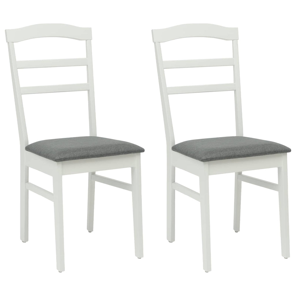 Stühle aus Holz 2er Set Gepolstert Gummibaum Weiß und Grau 36 x 45,5 x 93,5 cm
