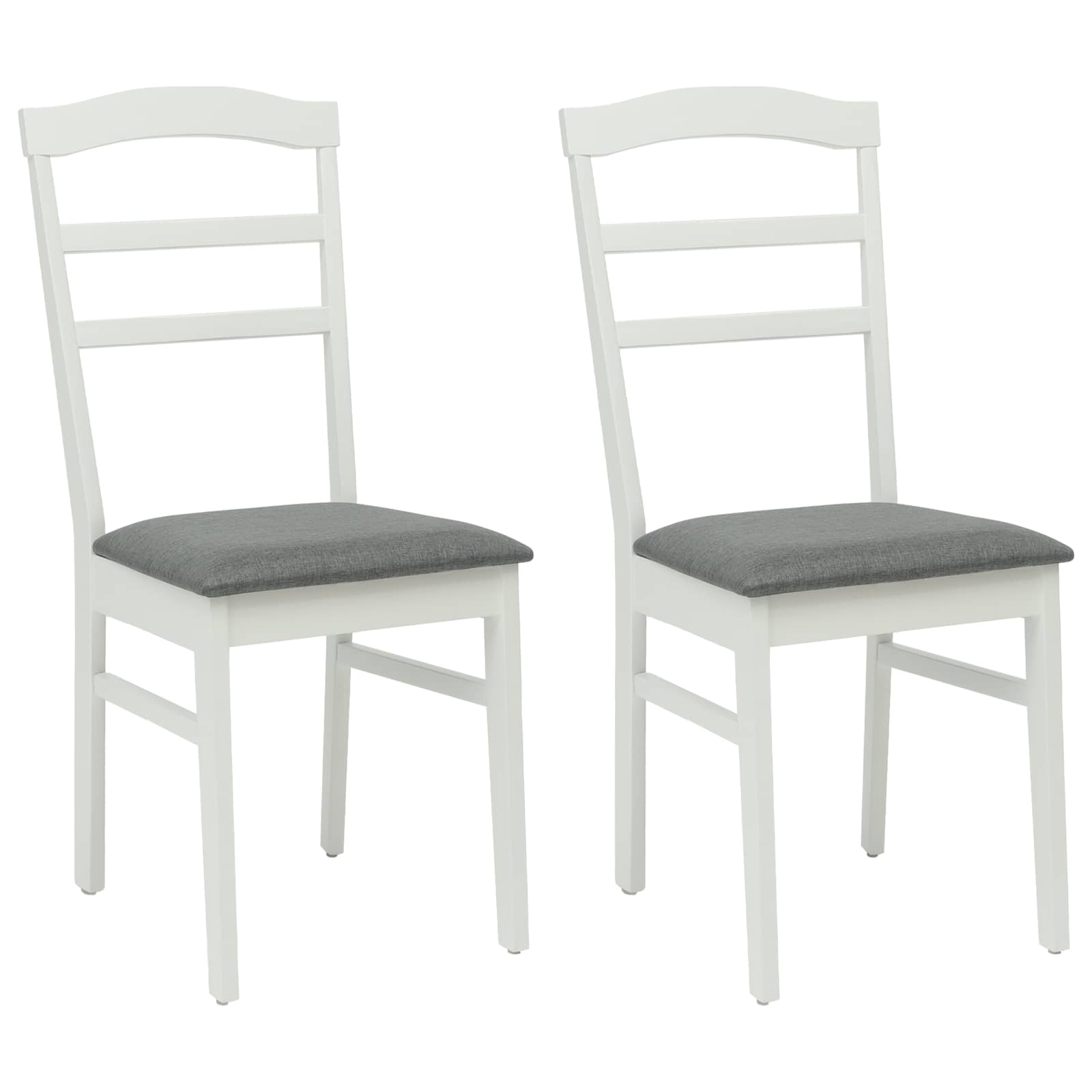 Stühle aus Holz 2er Set Gepolstert Gummibaum Weiß und Grau 36 x 45,5 x 93,5 cm