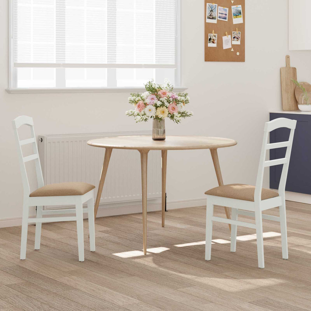Stühle aus Holz 2er Set Gepolstert Gummibaum Weiß und Braun 36 x 45,5 x 93,5 cm