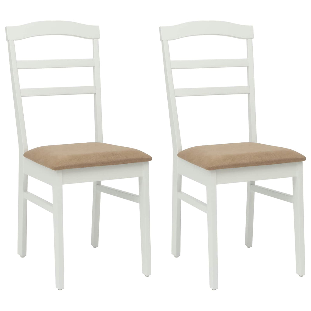 Stühle aus Holz 2er Set Gepolstert Gummibaum Weiß und Braun 36 x 45,5 x 93,5 cm