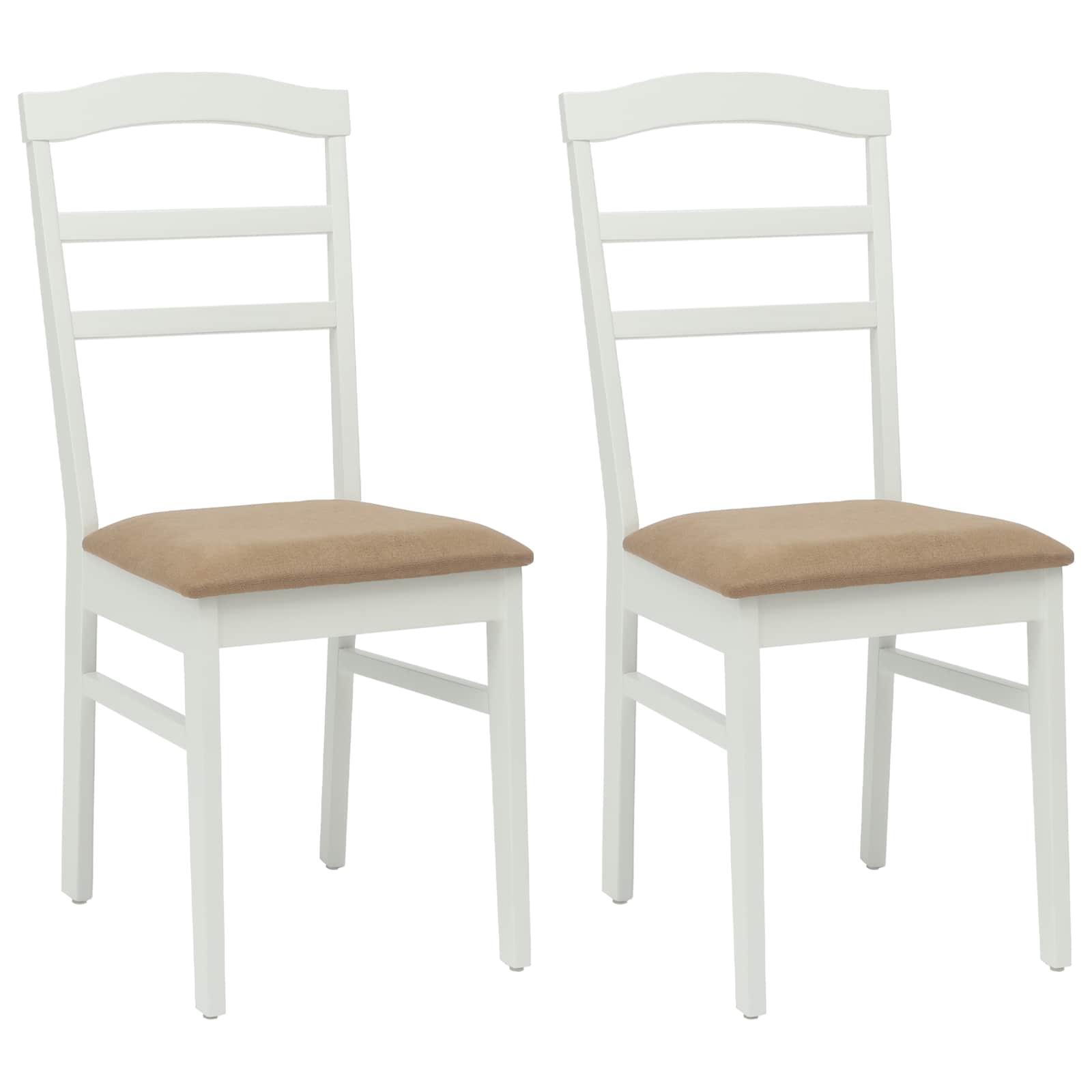 Stühle aus Holz 2er Set Gepolstert Gummibaum Weiß und Braun 36 x 45,5 x 93,5 cm