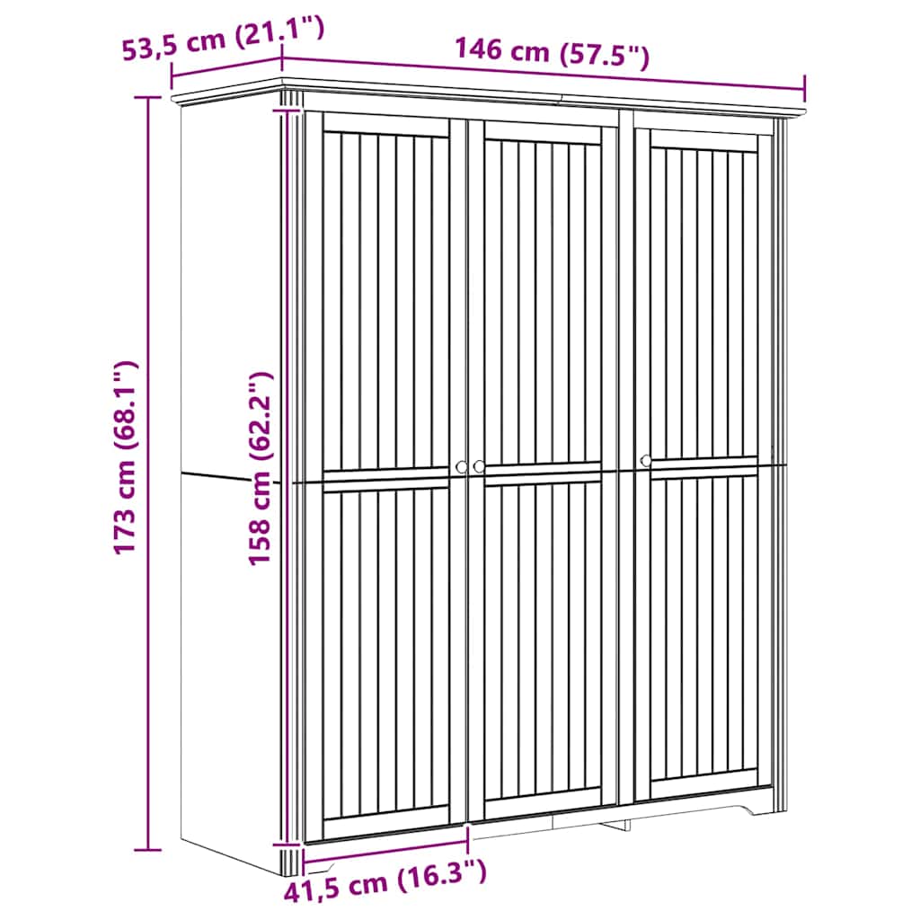 Kleiderschrank 3 Türen aus Holzwerkstoff Modern Braun 146 x 53,5 x 173 cm