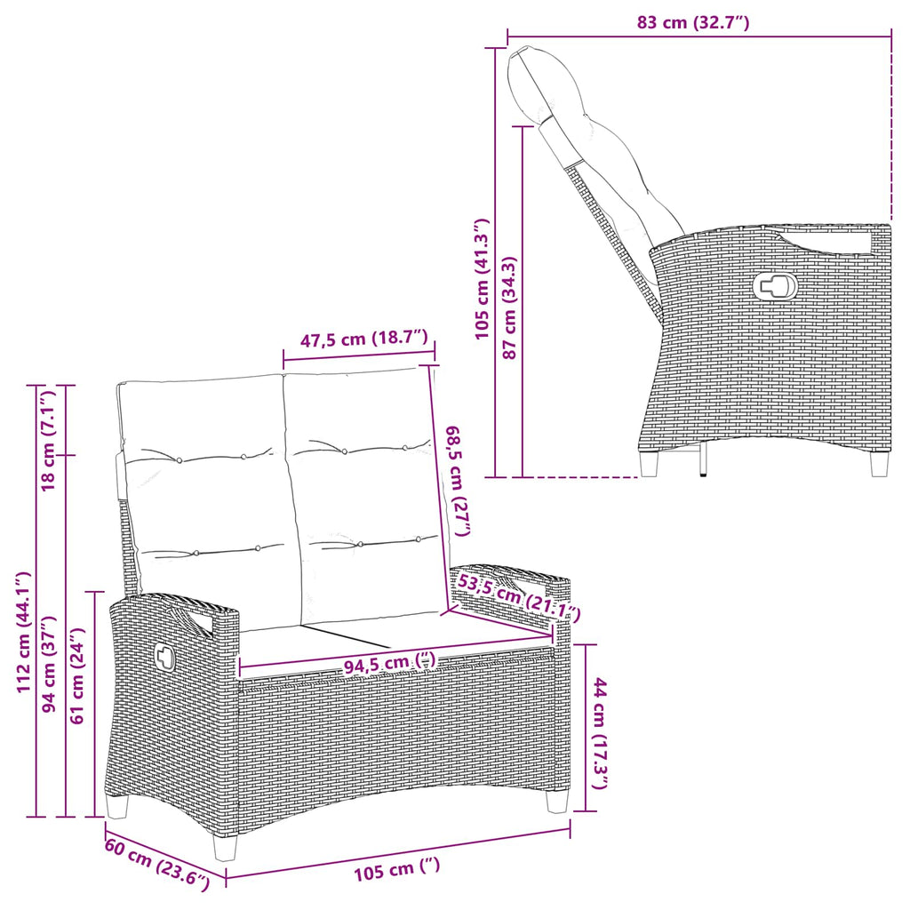 Gartenbank 105 X 60 X 112 Cm Stahl Und Polyester