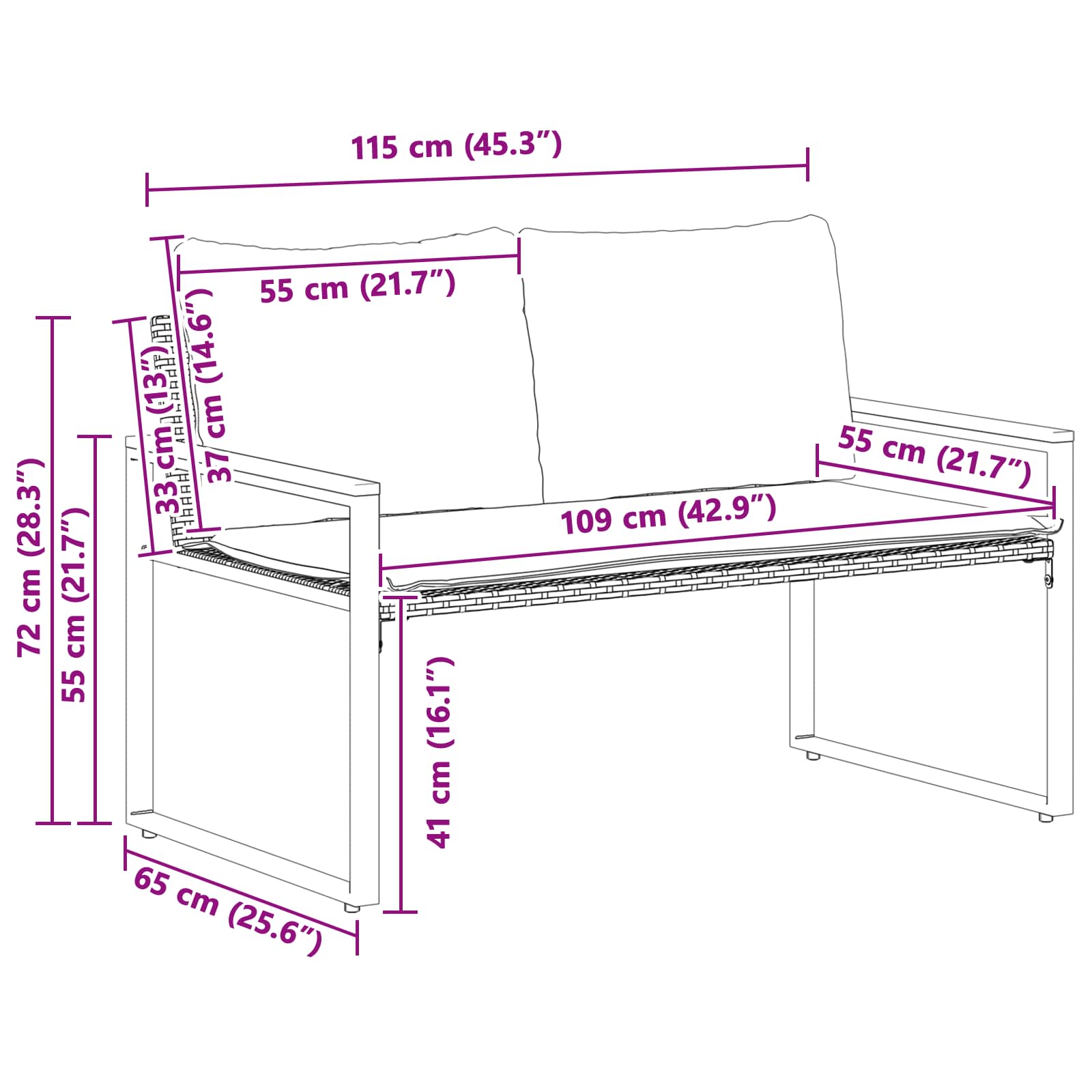 Bank Mit Kissen 115 X 65 X 72 Cm Rattan
