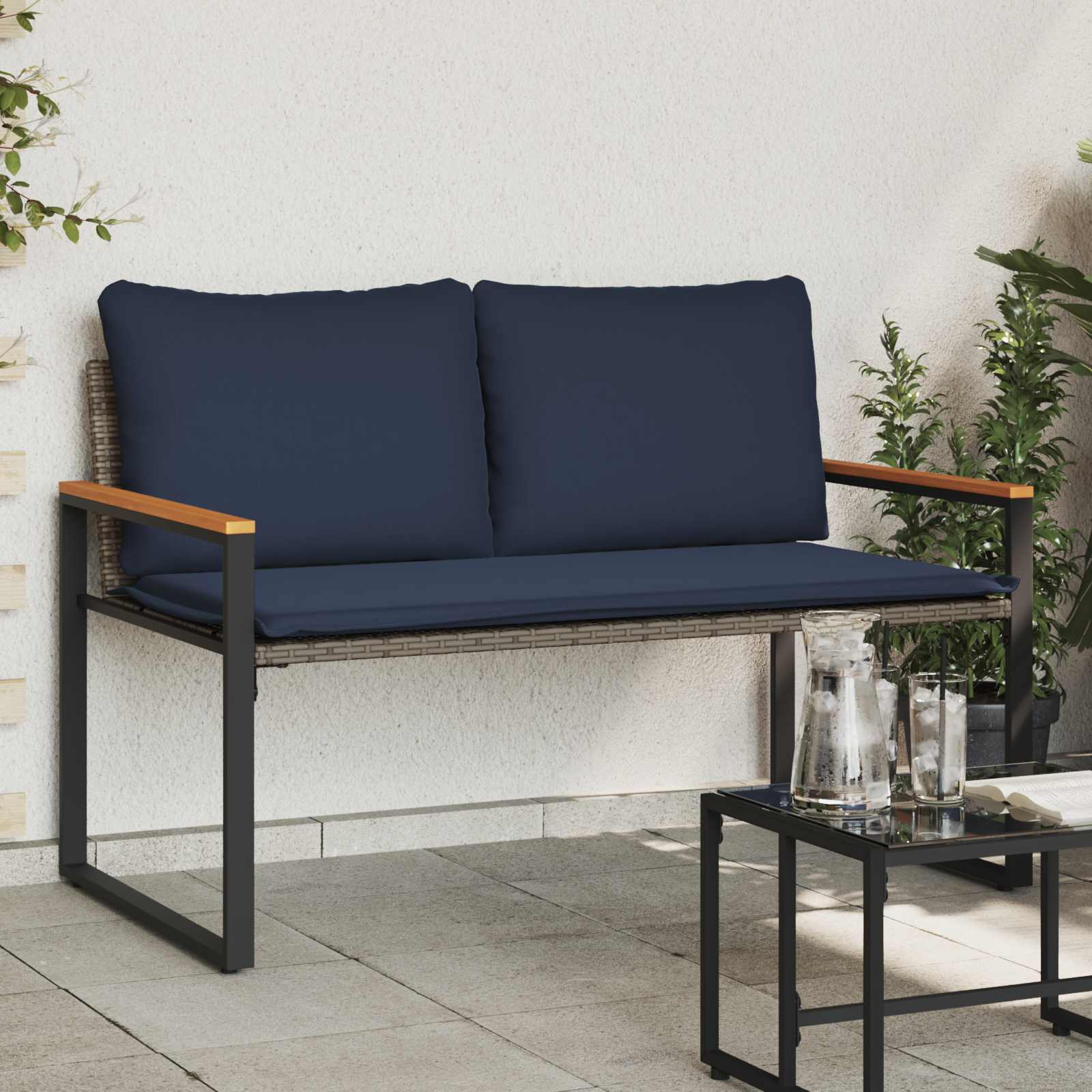 Bank Mit Kissen 115 X 65 X 72 Cm Rattan