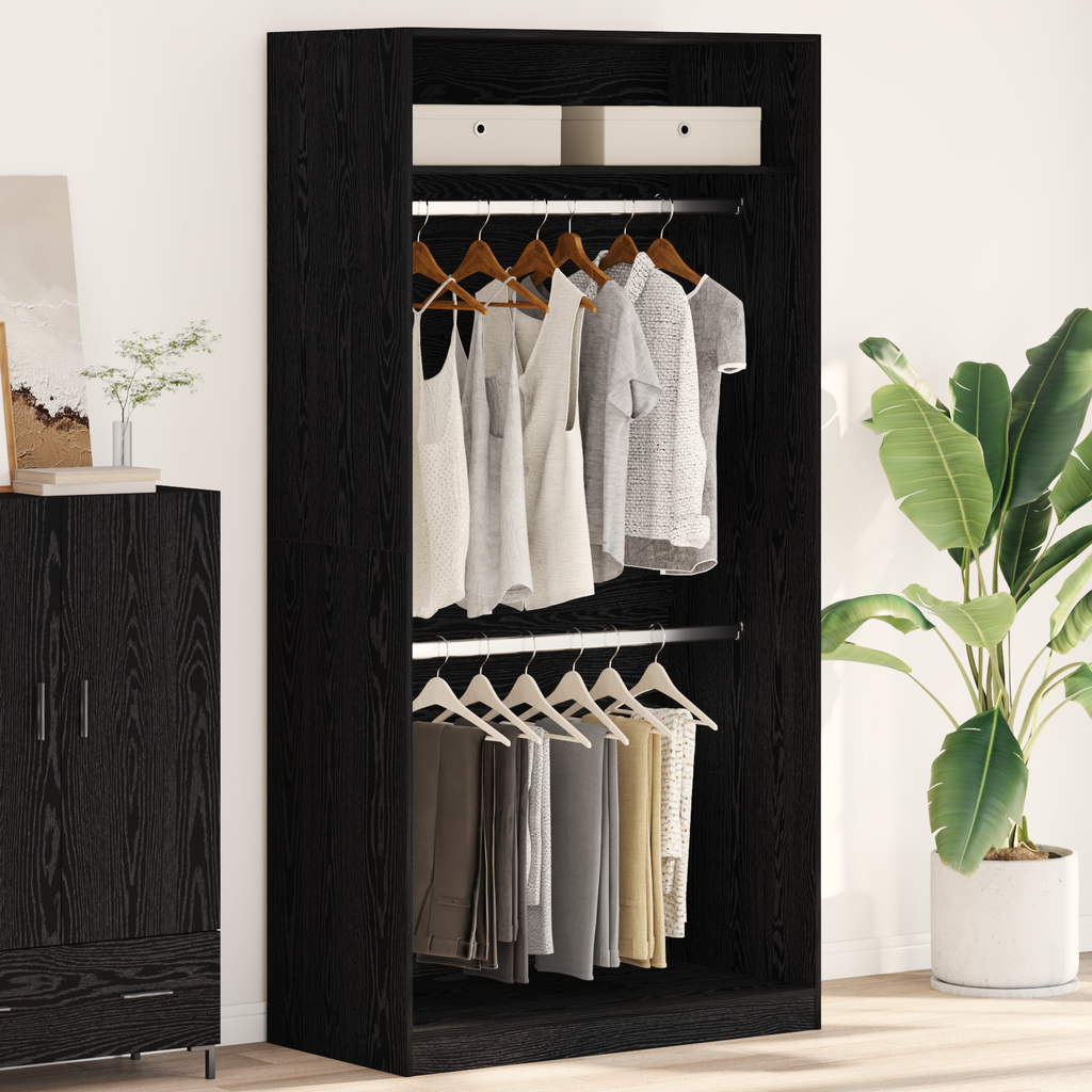 Kleiderschrank Offen mit 1 Regal aus Holzwerkstoff Schwarz Eiche 100 x 50 x 200 cm