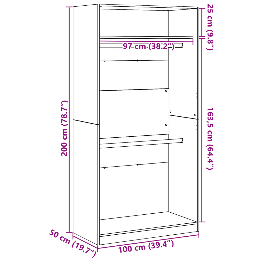 Kleiderschrank Offen mit 1 Regal aus Holzwerkstoff Schwarz Eiche 100 x 50 x 200 cm