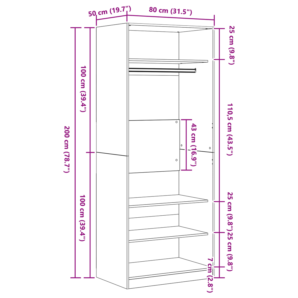 Kleiderschrank Artisan-Eiche Holzwerkstoff Schwarz Eichen-Optik