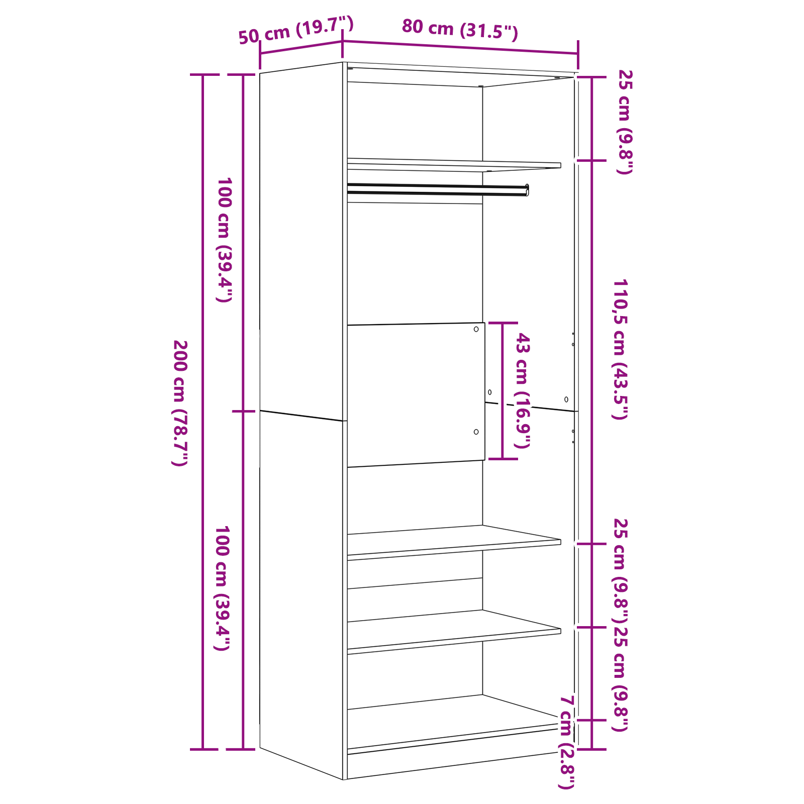 Kleiderschrank Artisan-Eiche Holzwerkstoff Schwarz Eichen-Optik