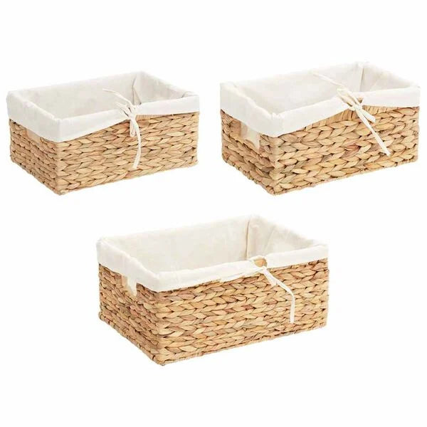 3er Set Aufbewahrungskörbe Wasserhyazinthe Natur rechteckig mit Griff