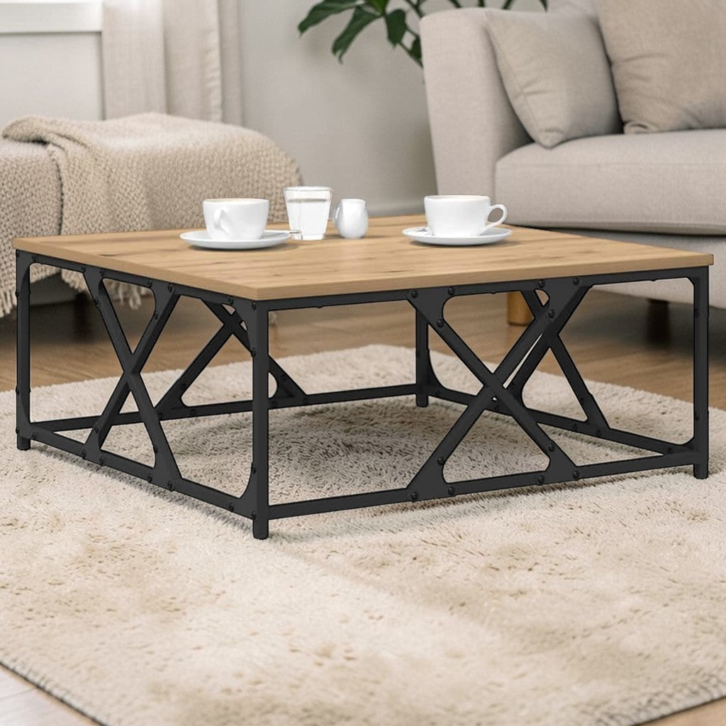Moderner Wohnzimmertisch aus Holzwerkstoff mit Stahlbeinen - 70×70×30 cm, modernes Design in Artisan-Eiche