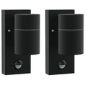 Außenwandleuchte 2er-Set aus Edelstahl und Glas Schwarz mit PIR-Bewegungsmelder, Sensor