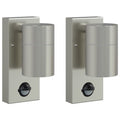 Außenwandleuchte 2er-Set aus Edelstahl und Glas Silber mit PIR-Bewegungsmelder, Sensor