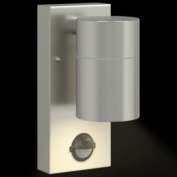 Außenwandleuchte 2er-Set aus Edelstahl und Glas Silber mit PIR-Bewegungsmelder, Sensor