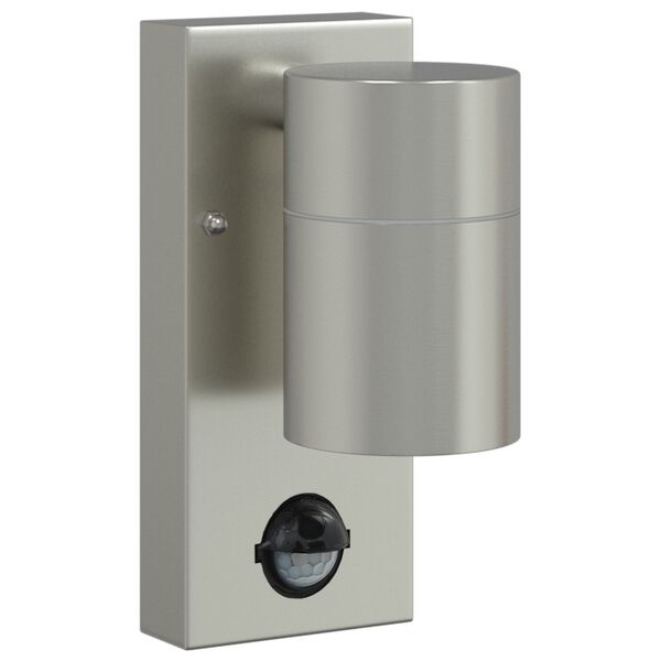 Außenwandleuchte 2er-Set aus Edelstahl und Glas Silber mit PIR-Bewegungsmelder, Sensor