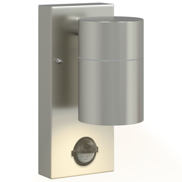 Außenwandleuchte 2er-Set aus Edelstahl und Glas Silber mit PIR-Bewegungsmelder, Sensor