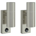 2er-Set Außenwandleuchte Silber aus Edelstahl und Glas mit PIR-Bewegungsmelder, Sensor