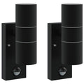 2er-Set Außenwandleuchte Schwarz aus Edelstahl und Glas mit PIR-Bewegungsmelder, Sensor