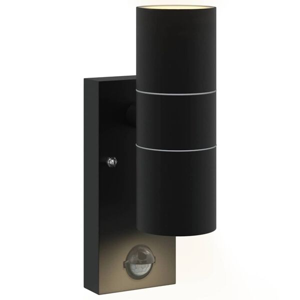 2er-Set Außenwandleuchte Schwarz aus Edelstahl und Glas mit PIR-Bewegungsmelder, Sensor