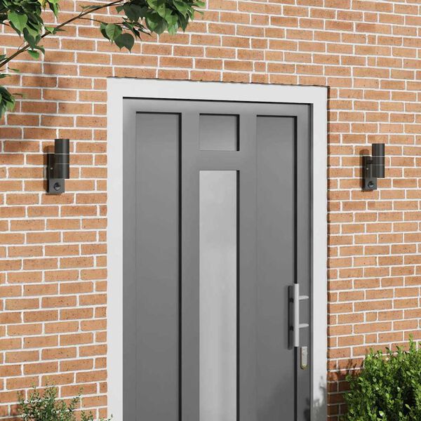2er-Set Außenwandleuchte Schwarz aus Edelstahl und Glas mit PIR-Bewegungsmelder, Sensor