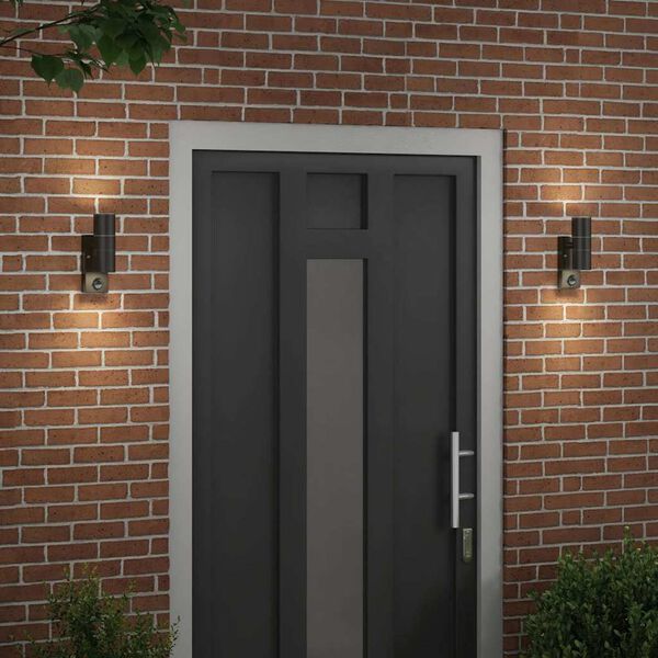 2er-Set Außenwandleuchte Schwarz aus Edelstahl und Glas mit PIR-Bewegungsmelder, Sensor