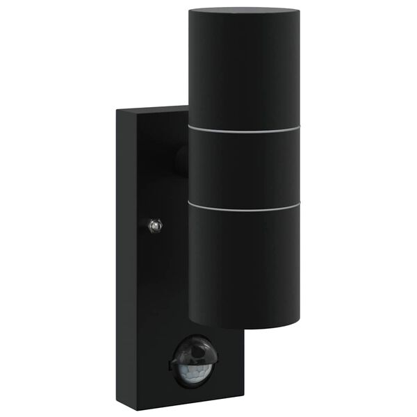 2er-Set Außenwandleuchte Schwarz aus Edelstahl und Glas mit PIR-Bewegungsmelder, Sensor