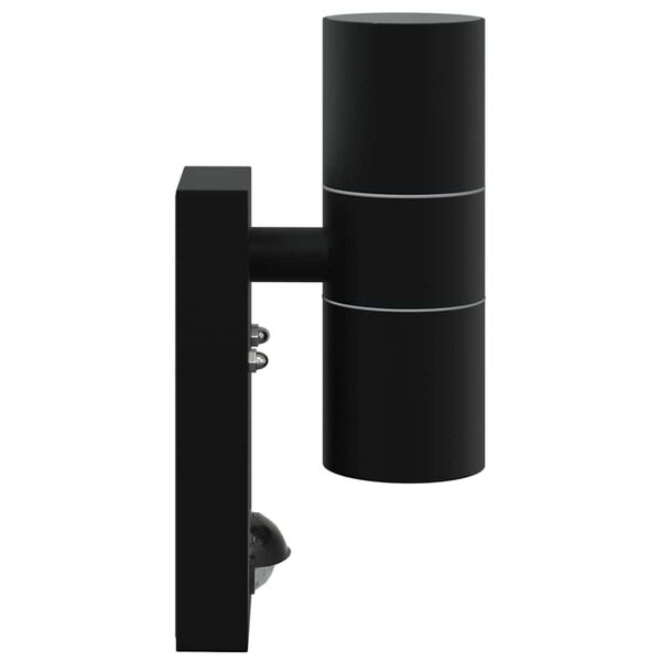 2er-Set Außenwandleuchte Schwarz aus Edelstahl und Glas mit PIR-Bewegungsmelder, Sensor