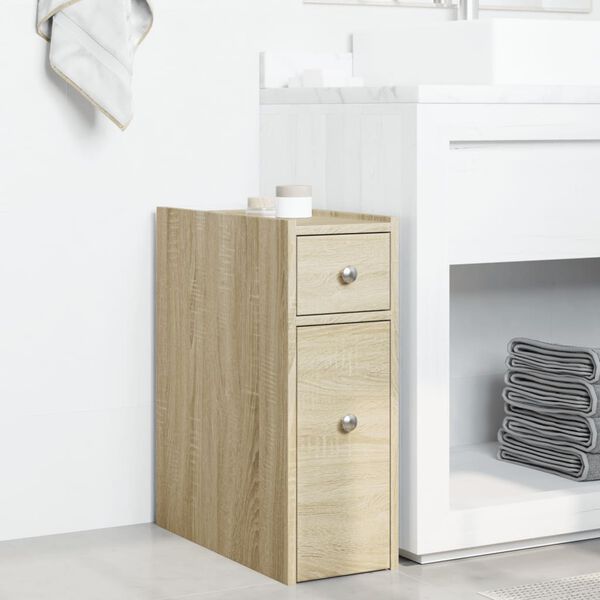 Badschrank Sonoma Eiche aus Holz Massiv Wandmontage mit Schublade 80 x 18 x 60 cm
